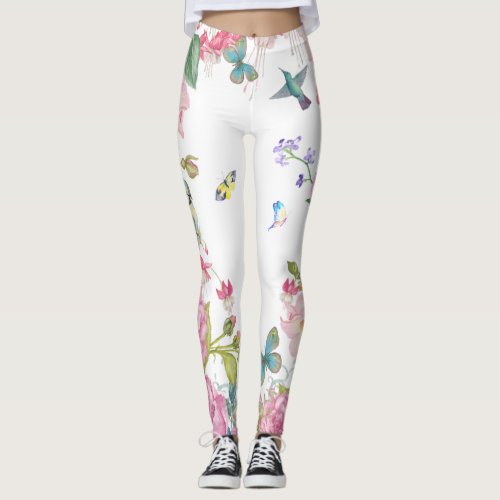pretty summer butterfly birds n flowers vacation leggings