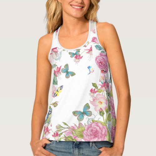 pretty summer butterfly birds n flowers  vacation tank top