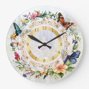 Pretty Summer Butterfly Floral Clock