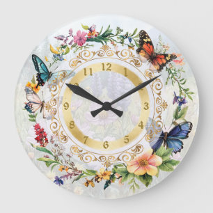 Pretty Summer Butterfly Floral Clock