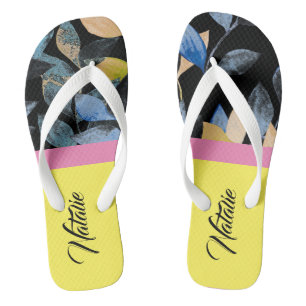 Pretty summer design Monogram colorful watercolor Flip Flops