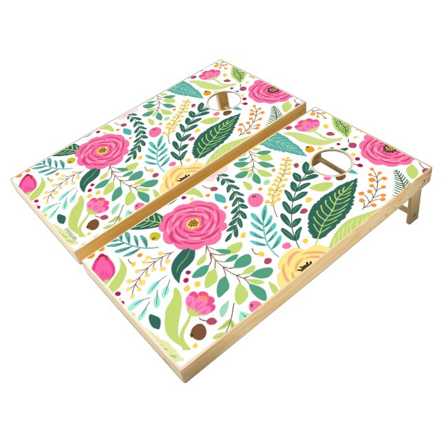Pretty Summer Floral Cornhole Boards Set (Angled)