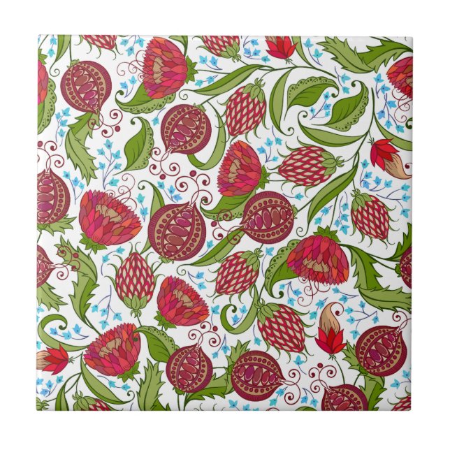 Pretty summer floral fresh pattern ceramic tile (Front)