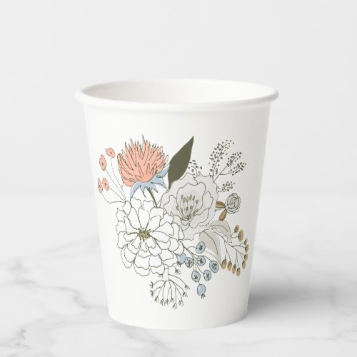 Pretty summer florals blue pink tan square paper cups