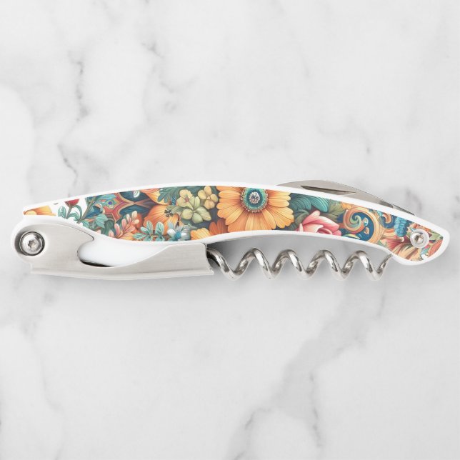 Pretty Summer Flowers Waiter's Corkscrew (Front)
