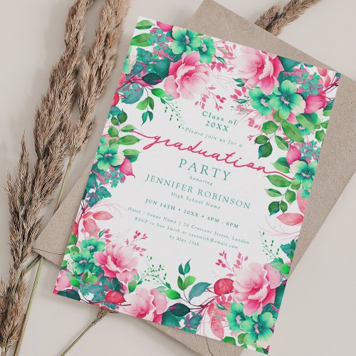 Pretty Summer Garden Floral Graduation Party Invitation