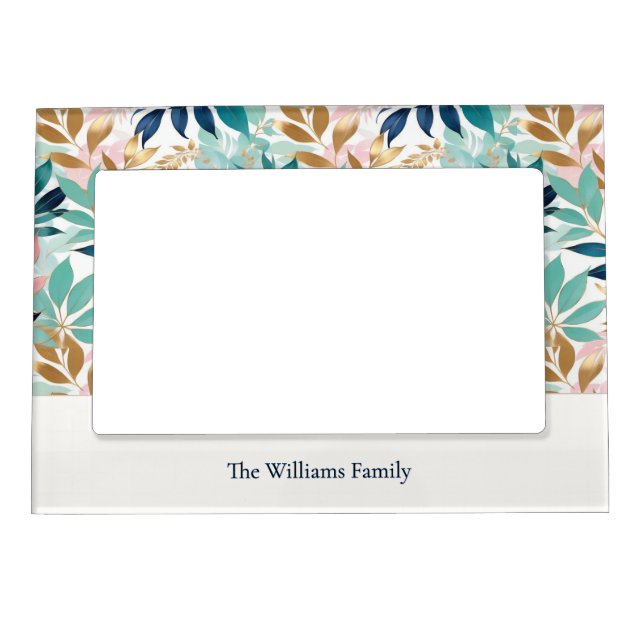 Pretty Summer Leaves Pattern Personalized Magnetic Frame (Front)