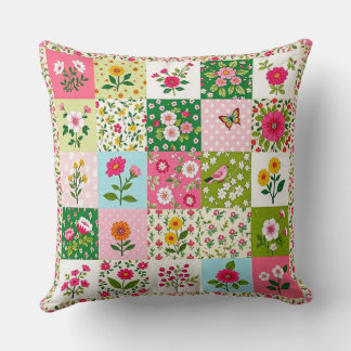 Pretty Summer Patchwork Cushion. Throw Pillow