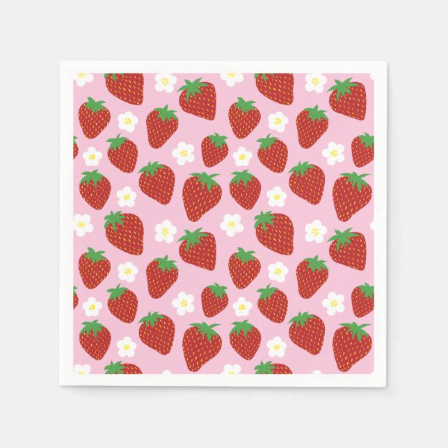 Pretty summer strawberry pattern napkins (Front)