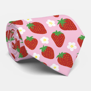 Pretty summer strawberry pattern neck tie