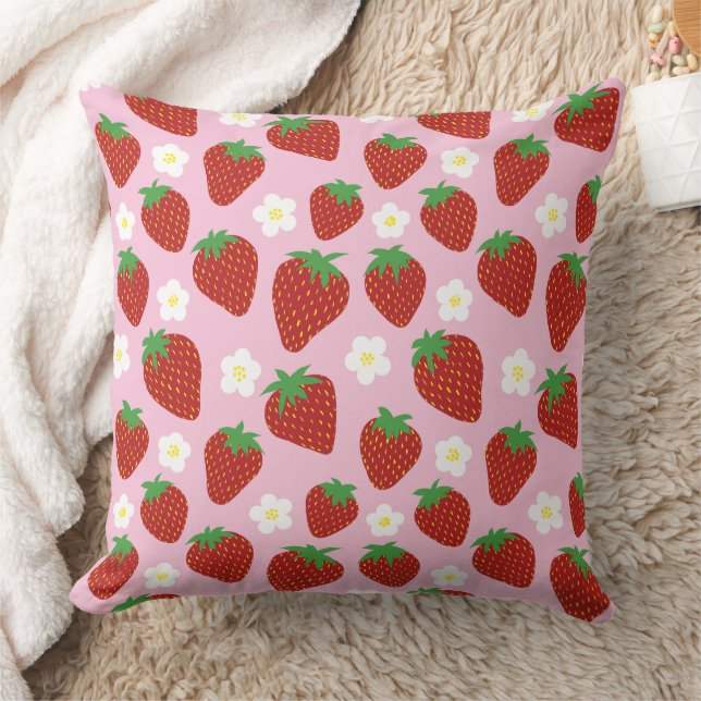 Pretty summer strawberry pattern throw pillow (Blanket)