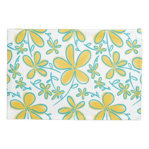 Pretty summer Yellow and Turquoise flower pattern Pillow Case