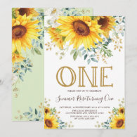 Pretty Sunflower 1st Birthday Summer Yellow Floral Invitation