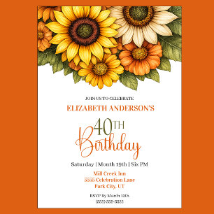 Pretty Sunflower 40th Birthday Invitation