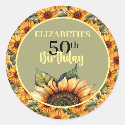 Pretty Sunflower Birthday Party Classic Round Sticker