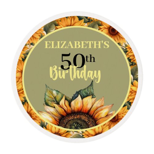 Pretty Sunflower Birthday Party Edible Frosting Rounds