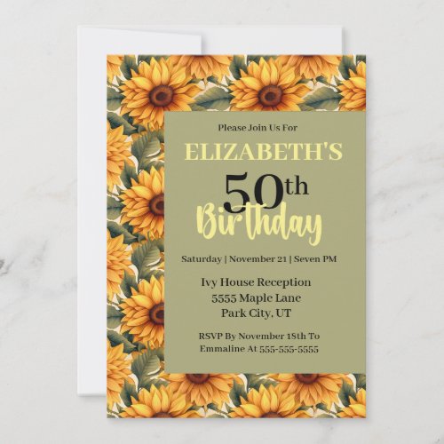 Pretty Sunflower Birthday Party Invitation