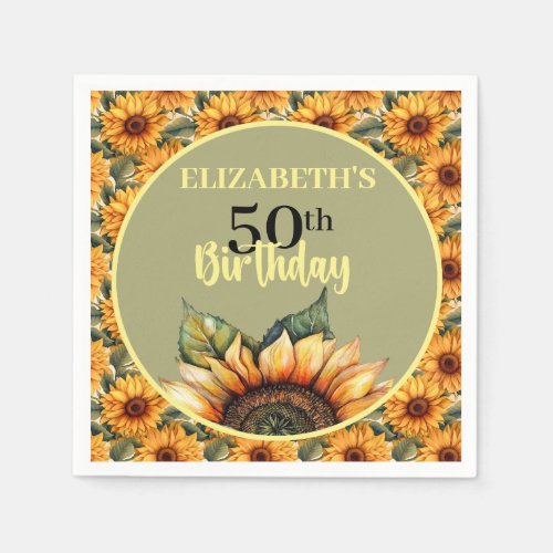 Pretty Sunflower Birthday Party Napkins