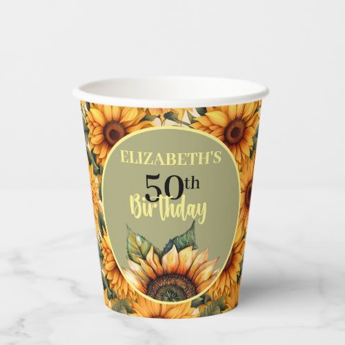 Pretty Sunflower Birthday Party Paper Cups