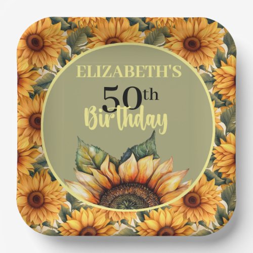 Pretty Sunflower Birthday Party Paper Plates