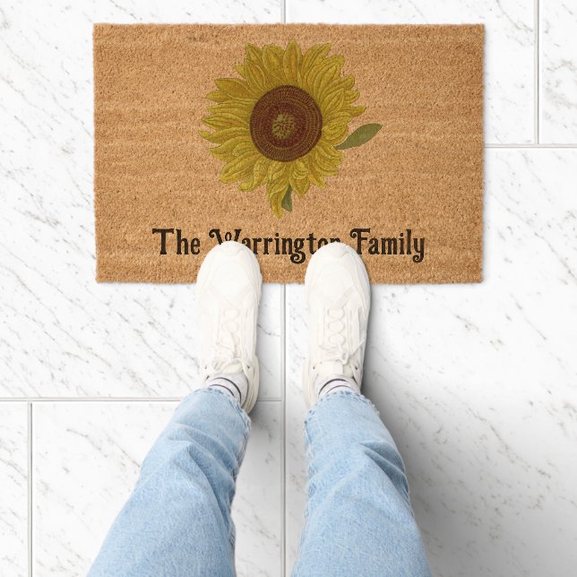 Pretty SunFlower Bloom Family Name Fiber Doormat (Insitu)