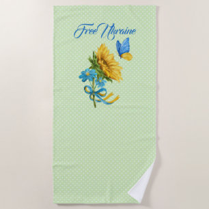 Pretty Sunflower & Butterfly Ukraine Support  Beach Towel