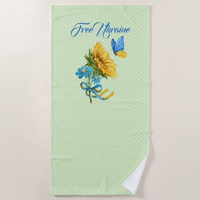 Pretty Sunflower & Butterfly Ukraine Support  Beach Towel (Front)