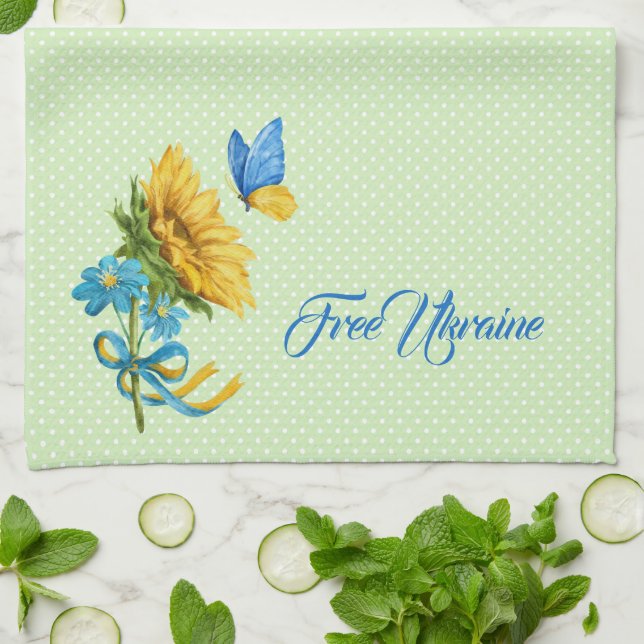 Pretty Sunflower & Butterfly Ukraine Support   Kitchen Towel (Folded)