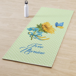 Pretty Sunflower & Butterfly Ukraine Support Yoga Mat