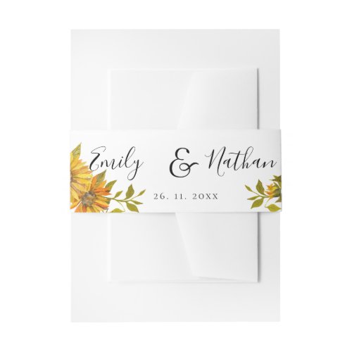 Pretty Sunflower Elegant Script Floral Wedding Invitation Belly Band