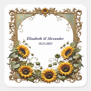 Pretty sunflower elegant wedding square sticker