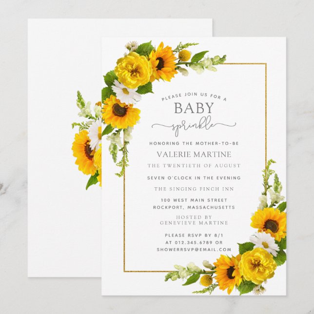 Pretty Sunflower Floral Baby Sprinkle Invitation (Front/Back)