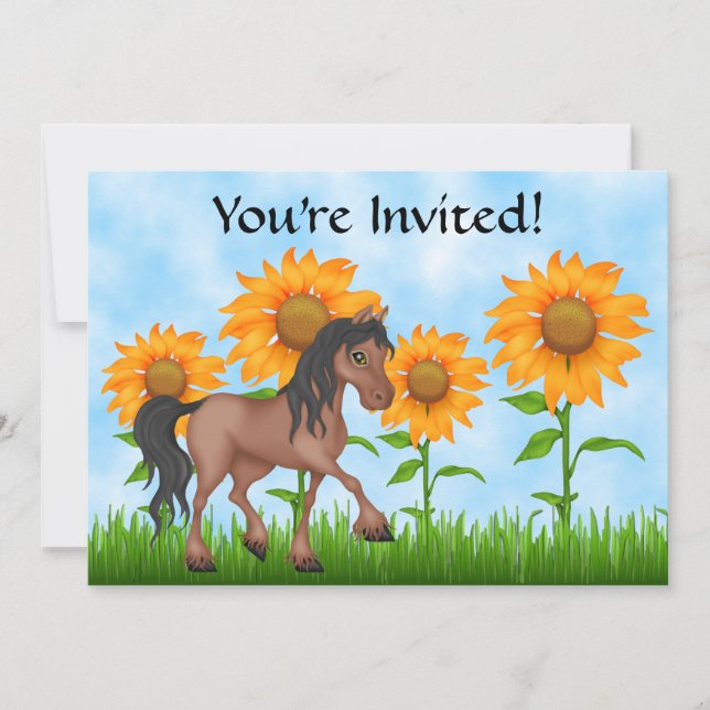 Pretty Sunflower & Horse Birthday Party Invitation (Front)