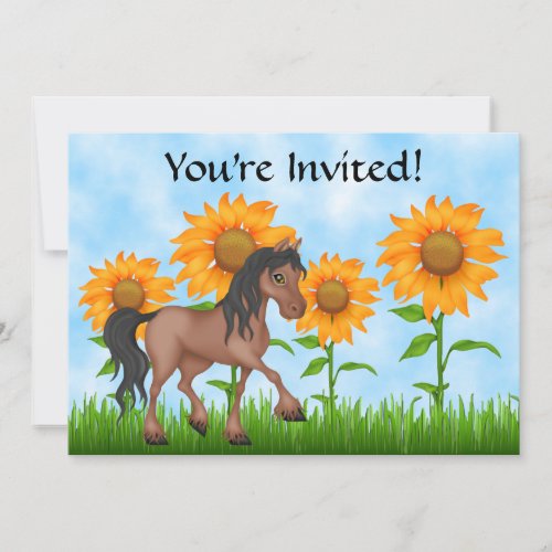 Pretty Sunflower  Horse Birthday Party Invitation