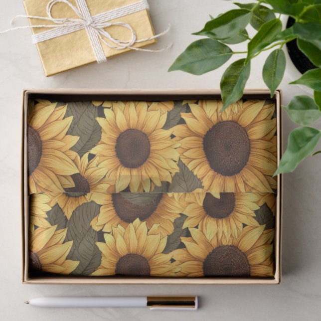 Pretty Sunflower Illustration All Over Print Tissue Paper (Gift)