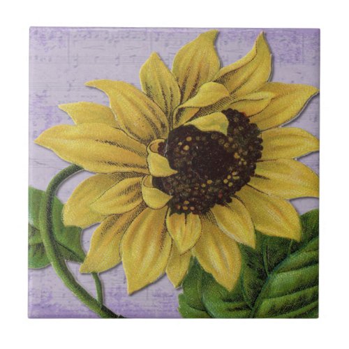 Pretty Sunflower On Sheet Music Ceramic Tile