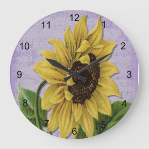 Pretty Sunflower On Sheet Music Large Clock