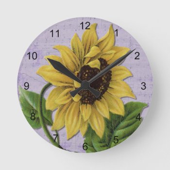 Pretty Sunflower On Sheet Music Round Clock by Iggys_World at Zazzle