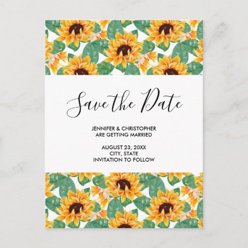Pretty Sunflower Pattern Save the Date Invitation Postcard