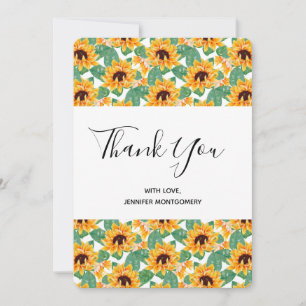 Pretty Sunflower Pattern Yellow & Green Thank You Card