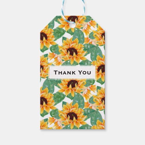 Pretty Sunflower Pattern Yellow  Green Thank You Gift Tags