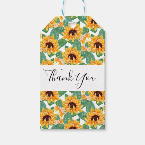 Pretty Sunflower Pattern Yellow  Green Thank You Gift Tags