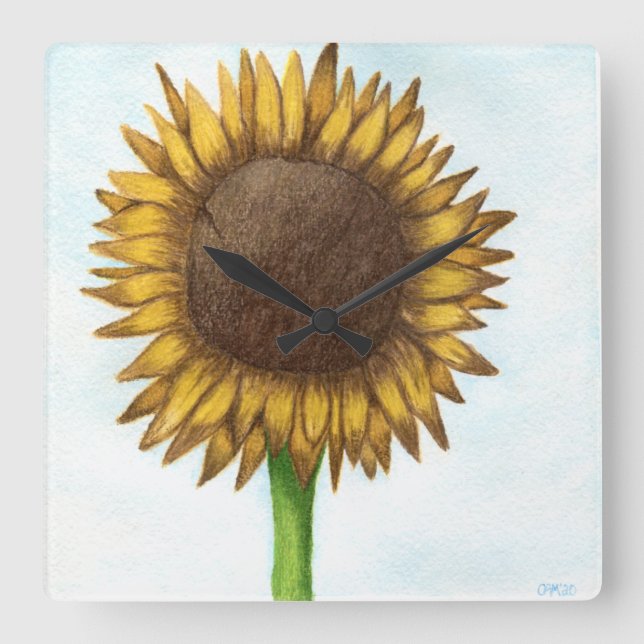 Pretty Sunflower Square Wall Clock (Front)