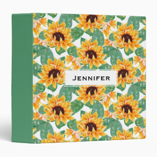 Pretty Sunflower Yellow & Green Pattern 3 Ring Binder