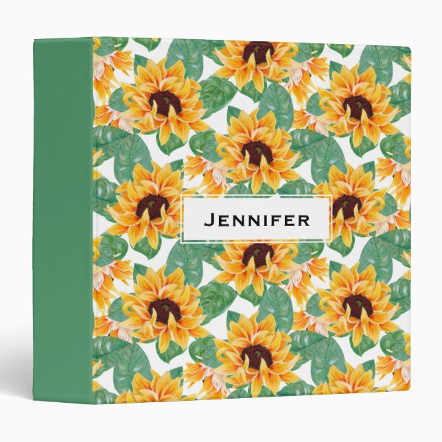 Pretty Sunflower Yellow & Green Pattern 3 Ring Binder (Front/Spine)
