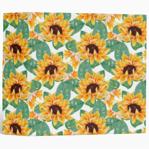 Pretty Sunflower Yellow & Green Pattern 3 Ring Binder