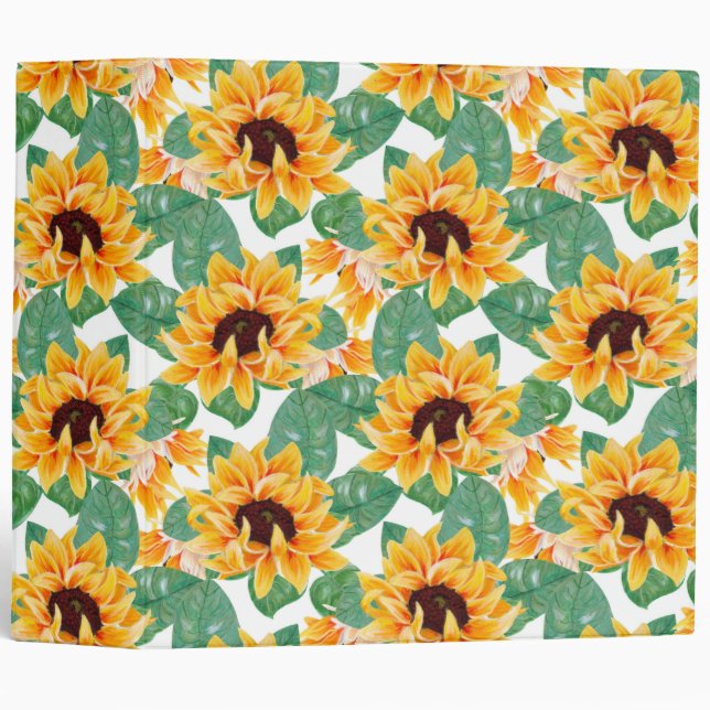 Pretty Sunflower Yellow & Green Pattern 3 Ring Binder (Front/Spine)