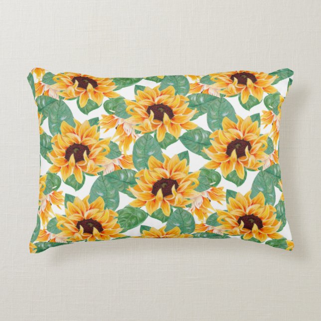 Pretty Sunflower Yellow & Green Pattern Accent Pillow (Front)