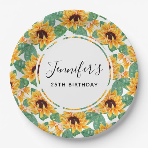 Pretty Sunflower Yellow  Green Pattern Birthday Paper Plates