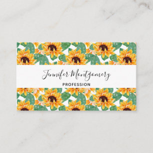 Pretty Sunflower Yellow & Green Pattern Business Card